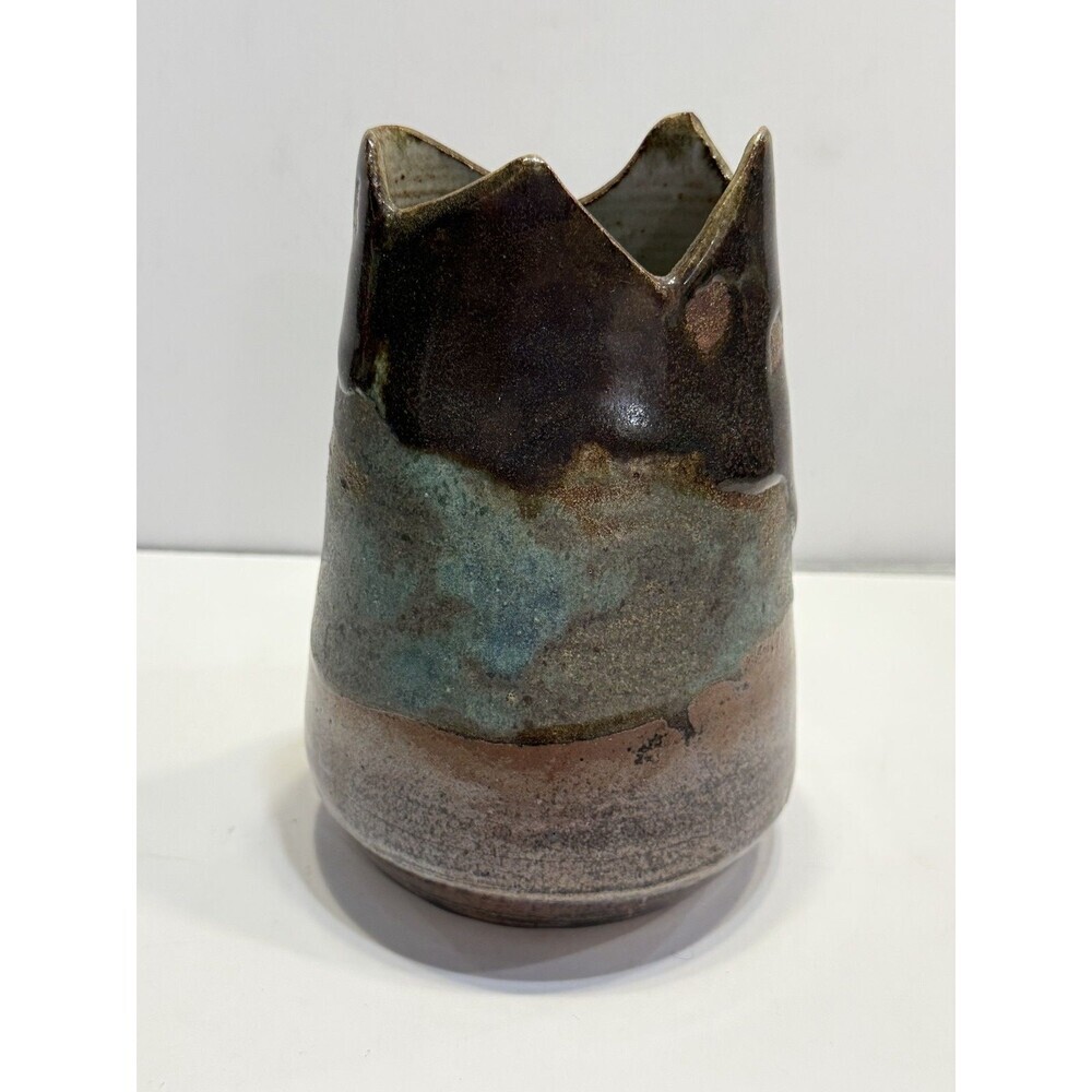 Vtg Handmade Studio Pottery Vase Signed Rustic Art Glazed 6.5" Tall 1999 Retro